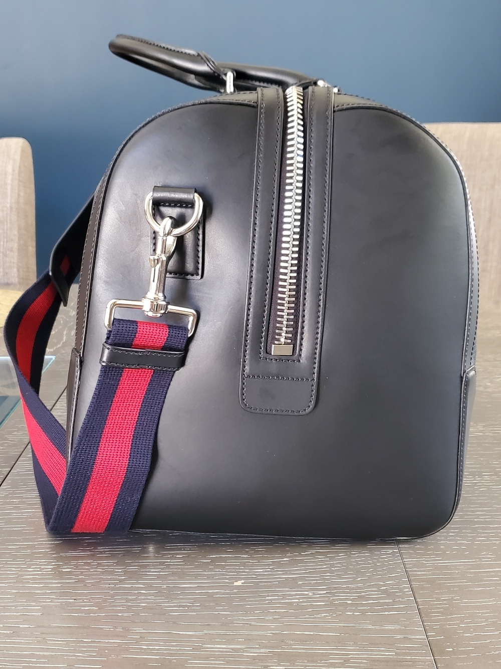 Gucci Black GG Supreme Duffel with Red and Blue Web Strap - Picture 3 of 12